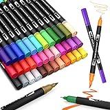 Juego de rotuladores con pincel para acuarela, 36 colores con dos puntas, rotuladores de punta fina, marcadores a base de agua
