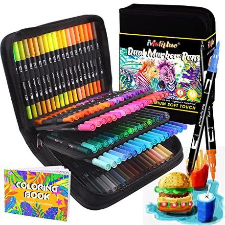 Melifluo 105 Rotuladores, Punta Pincel Lettering Brush Pen Kit Doble Punta Para Niños y Adultos Colorear, Caligrafía, Bocetos, Resaltado, Dibujo
