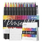 int!rend Rotuladores Punta Pincel Set 51 Piezas - 24 Bolígrafos Acuarelables,2 Watercolor Brush Pen,20 Hojas Acuarela, 5 Plantillas - Rotulador Diario, Caligrafia & Lettering