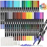 Rotuladores Lettering 40 Colores Rotuladores Punta Fina, Pincel Doble Punta, Rotuladores Acuarelables para Graffiti, Caligrafía, Dibujo, Lettering para Niños y Adultos (40)