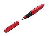 Pelikan Twist Fiery Red, Pluma Estilográfica Ergonómica, para Diestros y Zurdos, para la Escuela y la Oficina, Plumín M de Acero Inoxidable, Cartucho Rojo Largo Incluido, Recargable