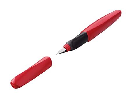 Pelikan Twist Fiery Red, Pluma Estilográfica Ergonómica, para Diestros y Zurdos, para la Escuela y la Oficina, Plumín M de Acero Inoxidable, Cartucho Rojo Largo Incluido, Recargable