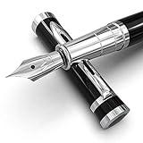 Wordsworth & Black Juego de pluma estilográfica, punta mediana, incluye 6 cartuchos de tinta y convertidor de recarga de tinta, bolígrafos de escritura suave [Cromo negro]