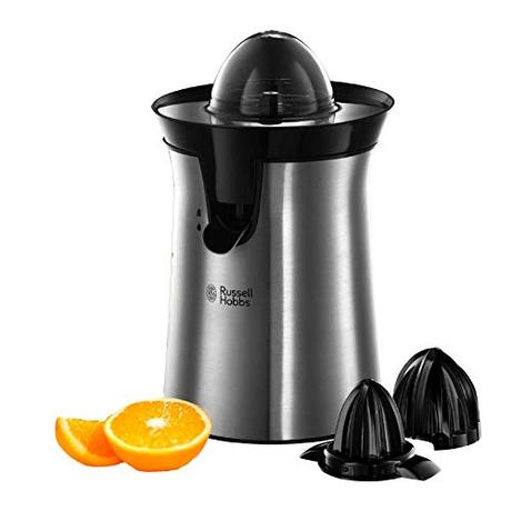 Russell Hobbs Exprimidor Eléctrico Classics - Exprimidor de Naranjas y Zumos, 2 Conos Intercambiables, Función de Cambio de la Dirección, Boquilla Antigoteo, Acero Inoxidable, Plata - 22760-56