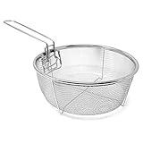 Space Home - Cestillo para Freír con Mango Plegable y Enganches para la Sartén - Cesta Freidora Redonda - Acero Inoxidable - 23 cm
