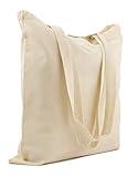 Bolsa de algodón de calidad, 145 g/m2, tamaño 38 x 42 cm, asas largas, 70 cm, 100% algodón, natural