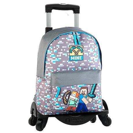 MINECRAFT Mochila Escolar Warriors + Carro Toybags con 4 Ruedas Giratorias, Unisex niños, Multicolor, Grande