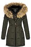 Geographical Norway BEAUTIFUL LADY - Parka cálida, Abrigo grueso con capucha de piel falsa - Chaqueta larga de invierno con forro cálido - Regalo para mujer Moda casual (caqui L)