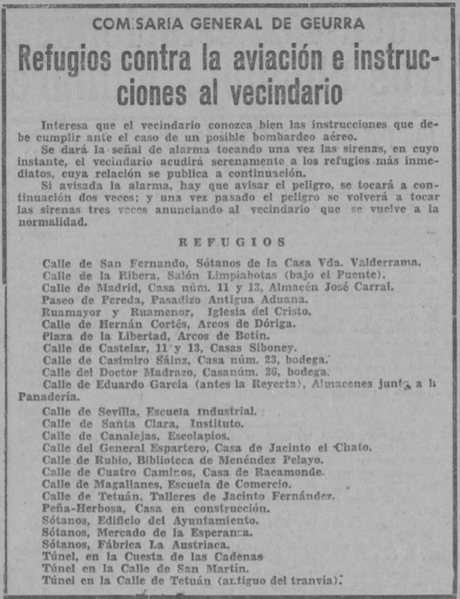 Diciembre de 1936:refugios antiaéreos en Santander