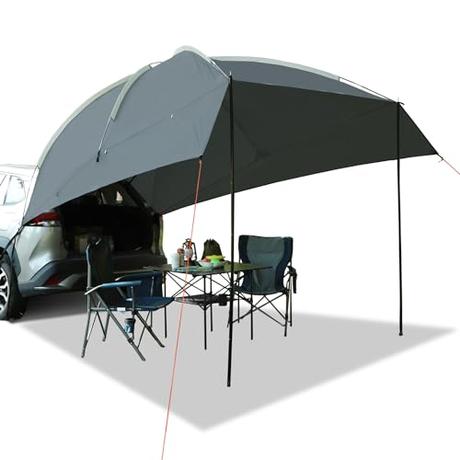 REDCAMP Toldo impermeable para coche con bolsa de transporte, toldo portátil para coche, colgante de camping, protección solar para SUV, camión, furgoneta, gris oscuro