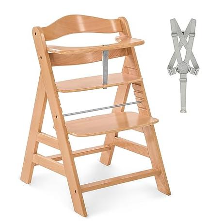 hauck Alpha Plus Trona Evolutiva, Madera de Haya Certificada FSC®, Sillas Tronas para Bebe desde 6 Meses hasta 90 kg, Silla Bebe con Arnés de 5 Puntos y Barra Protectora