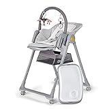 Kinderkraft LASTREE Trona Bebé de madera evolutiva plegable, Hamaca para bebés con Arco 2 juguetes, Asiento reposapiés ajustable, Posición tumbada, Gris