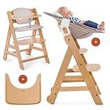 hauck Beta Plus Newborn Set, Trona Evolutiva Madera con Hamaca Bebé, Cojín de 2 Piezas y Bandeja, Trona Evolutiva Bebe con Ruedas desde 0 Meses, Silla Evolutiva, Madera