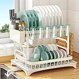 Frasheng Escurreplatos Acero Inoxidable Cocina,Alta Capacidad Escurridor Platos,Escurreplatos Cocina en el Segundo Piso con Cesta De Cubiertos,Escurre Platos Armarios para el Drenaje Rápido,Blanco