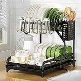 Cocolemon Escurreplatos Acero Inoxidable Cocina, Escurridor de Platos de 2 Niveles con Función de Drenaje Automático Escurridor de Platos para Fregadero, Escurre Platos Armarios, Negro