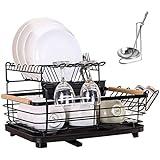 BAMBU ORGANIC. Escurreplatos, Escurridor De Platos, Escurreplatos sobre Fregadero, Escurreplatos Acero Inoxidable, Escurre para Platos Y Vasos, con Un Soporte para Cucharones De Cocina De Regalo.