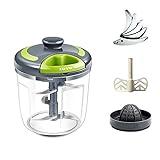 Cortador de Cebolla Manual 900ML Picadora Manual con Cuerda con Acero Inoxidable 5 Cuchillas Mini Multitrituradora de Cocina Universal para Verduras, Frutas, Cebollas, Nueces