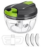 Picadora manual de alimentos de Plástico, trituradora de verduras, Picadora Manual de 3 cuchillas cebolla,,ajo,frutas,carne, cortador con cuerda 520ml