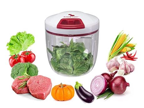 BEPER C107UTT002 Picadora Manual, Picadora con cuerda, Contenedor de ABS,1000 ml, 5 Cuchillas de acero, Blanco/Rojo