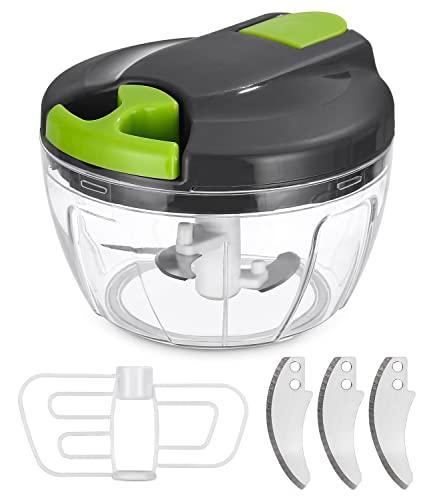 Picadora manual de alimentos de Plástico, trituradora de verduras, Picadora Manual de 3 cuchillas cebolla,,ajo,frutas,carne, cortador con cuerda 520ml