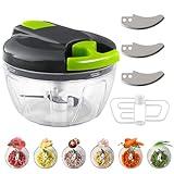Picadora Manual, Mezzar 520ML Cortador Cebolla con Cuerda, Mini Trituradora de Alimentos con 3 Cuchilla de Acero Inoxidable 1 Agitador para Ajo Ensalada Salsa Frutos Secos