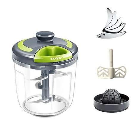 Cortador de Cebolla Manual 900ML Picadora Manual con Cuerda con Acero Inoxidable 5 Cuchillas Mini Multitrituradora de Cocina Universal para Verduras, Frutas, Cebollas, Nueces