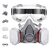 Máscara Respiratoria Reutilizable,Cubierta Facial Antipolvo con Gafas, 12 Filtros de Protección, for Protección Contra Partículas para Esmerilado, Construcción, Minería, Carpintería, etc.