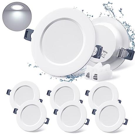 Ojos de Buey LED Blanco Frío 6000K, Foco Empotrable para Techo 5W Equivalente 50W, 500LM, Ф 78-82mm, IP44, 6X LED-Downlight Empotrable para Baño Pasillo Sala de Estar