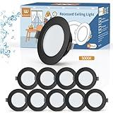 wowatt Focos Empotrables LED Negro IP44 φ98x25mm Extraplano Blanca Cálida 3000K Downlight LED Techo Redondo 400LM 4W Equivalente a Halógena 40W Ojo de Buey LED Interior 220V Corte 75-85mm Pack 10