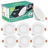 Downlight LED Empotrable 6W Equivalente 60W, 6 Pack Foco Empotrables LED Techo Redondo Blanco Frío 6000K, 600LM Ultradelgado 26mm, Ф 75-95mm, AC 160-260V, Ojos de buey de led para Salón Cocina