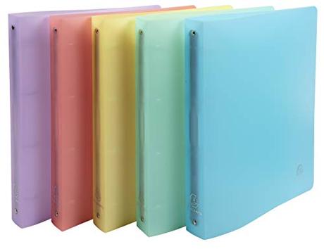 Exacompta 51170E - Caja de 5 archivadores semirrígidos PP cromado, 4 anillas redondas, diámetro 30 mm, lomo 40 mm, tamaño exterior: 32 x 25 cm, formato A4, 5 colores surtidos