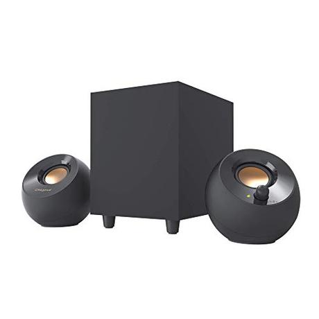 Altavoces de ordenador Creative Pebble Plus 2.1 potenciados por USB con Subwoofer con salida inferior y Controladores de largo alcance, potencia total de hasta 8 W RMS para ordenadores (Negro)