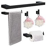 HANFU Accesorios Baño Set de 5 Piezas, Toalleros de Baño de Pared Aluminio, Toallero 40cm, Toallero de Papel y Gancho para Toalla de Baño, Colgador Toalla Baño Juego Cuartos Set de Baño, Negro