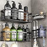 Coovee Estanteria Organizadora de Baño, 4 Piezas Sin Taladro de Acero Inoxidable, Adhesivo Estanteria Ducha Sin Taladro, Almacenamiento en la Ducha de Champú con Jabonera
