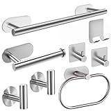 Pack de 8 Toalleros de Baño sin Taladro de Acero Inoxidable, Juego Accesorios de Baño: Toallero Adhesivo, Portarrollos de Papel, Ganchos