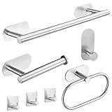 Laimew Juego de Accesorios de Baño, Toalleros de Baño sin Taladro 7 Piezas, Toalleros de aro para Baño de Acero Inoxidable Plata