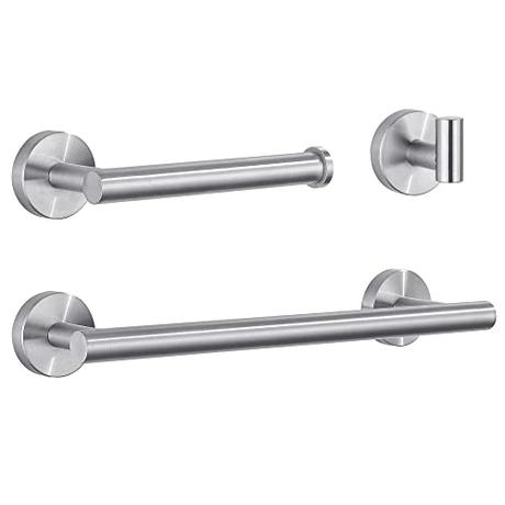 Hoomtaook Toalleros de Baño Toalleros Baño Acero Inoxidable Juego de Accesorios de Baño 4 en 1 Soporte de Gratis Papel Higiénico Instalación de Punzón de Superficie Acabado Cepillado Plata