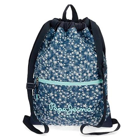 Pepe Jeans Denim Star Mochila Saco Con Cremallera Azul 35x46 cms Poliéster