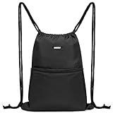 WANDF Mochila Cuerdas Bolsa de Cuerdas Mochila Gimnasio Bolsa Deporte Bolsa de Gimnasio Mochila con cordón para Mujer Hombre(A-Negro)