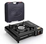 PERPETUAL Hornillo de Camping Portátil y Compacto, 1 Fuego, Potencia 2.670 W. Cocina cartucho gas portátil. Para Acampada y Senderismo, con Maletín de Transporte.