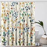 Cortina De Ducha 180x200 Beige Cortinas para Duchas Estampado Botánico Colorido con Agujeros Cortina BañO Tela Impermeable Antimoho Shower Curtain Cortinas De BañO para BañEra con 12 Ganchos