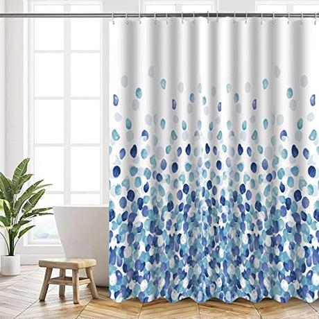 HANFU Cortina de Ducha, Cortinas de Baño Poliester Lavable, Cortina Ducha 180x200 cm, Cortina Bañera Secado Rápido con 12 x Ganchos, Dobladillo Ponderado, Patrón de Burbujas Azul