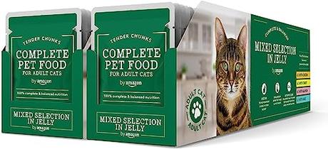 by Amazon Alimento completo para gatos adultos - Selección mixta en gelatina, 4,8 kg (48 Paquetes de 100g) (Anteriormente Marca Amazon - Lifelong)