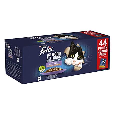 Felix Purina Fantastic Comida Húmeda para Gato Adulto Pack Surtido, 44 sobres de 85g, 1 unidad