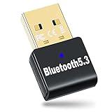 Bluetooth USB 5.3, Plug & Play Adaptador Bluetooth para PC, Bluetooth USB Dongle Transmisor y Receptor para Ordenador, Portatil, Ratón, Teclado, Altavoz, Compatible con Windows 8/10/11