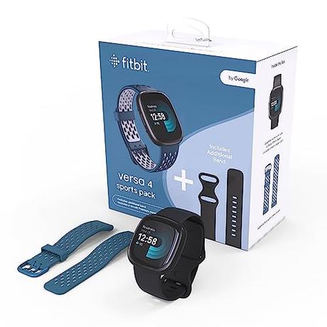 Fitbit Versa 4 Bundle (con Banda Deportiva) Reloj Inteligente de Fitness con GPS Integrado y hasta 6 días de duración de la batería, Compatible con Android e iOS.