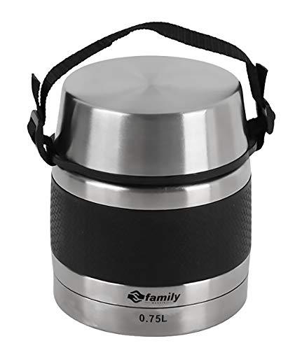 family Termo para Comidas de Acero Inoxidable, Recipiente Aislado para Sólidos y Líquidos con Recipiente Interiores para Sopas, Salsas o Ensaladas (Negro, 0.75L)