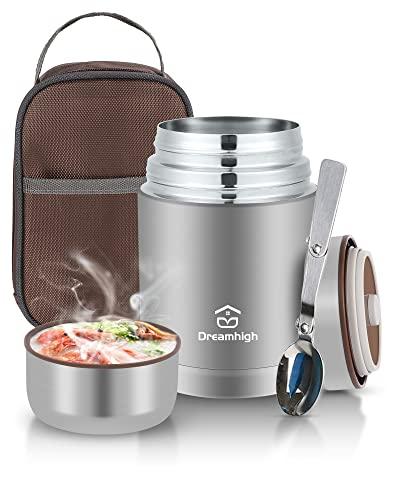 Dreamhigh® Termo para Comida 800 ml, Recipiente Térmico para Comida, Frasco Acero Inoxidable Contenedor Térmico con Bolsa Aislada e Cuchara Plegable, para Adultos Niños-Sin BPA