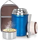 Termo para Comida, Buluri 750ml Taza Aislada de Acero Inoxidable Fiambrera Contenedor Térmico para Comida con Bolsa Aislada e Cuchara Plegable Termo Comida Caliente para Escuela, Oficina, Libre