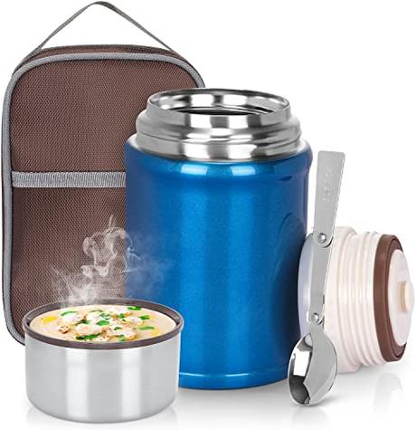 Termo para Comida, Buluri 750ml Taza Aislada de Acero Inoxidable Fiambrera Contenedor Térmico para Comida con Bolsa Aislada e Cuchara Plegable Termo Comida Caliente para Escuela, Oficina, Libre
